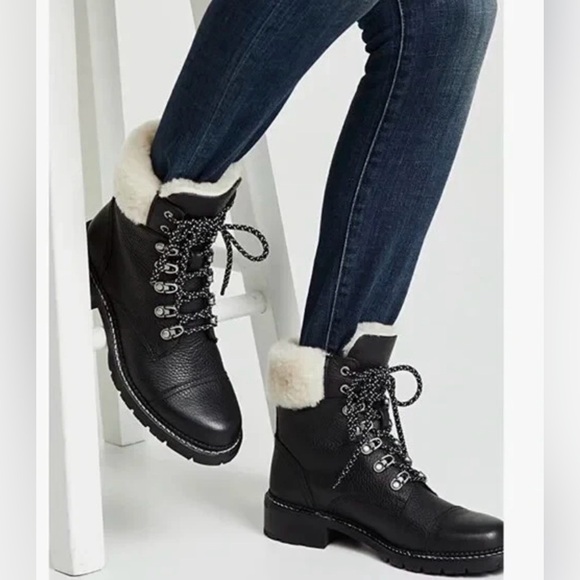 NWT FRYE Samantha Hiker Weatherproof Genuine Shearling Lace Up Boots - Picture 2 of 11